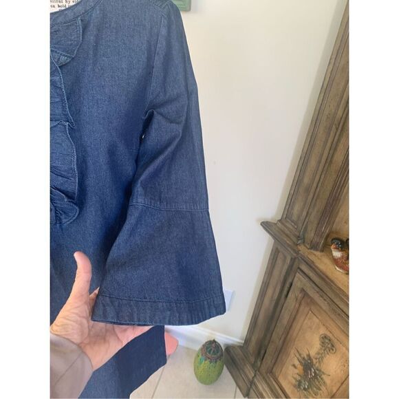 Draper James Dress Blue Denim Chambray Cotton Ruffled Front Casual - Picture 6 of 9